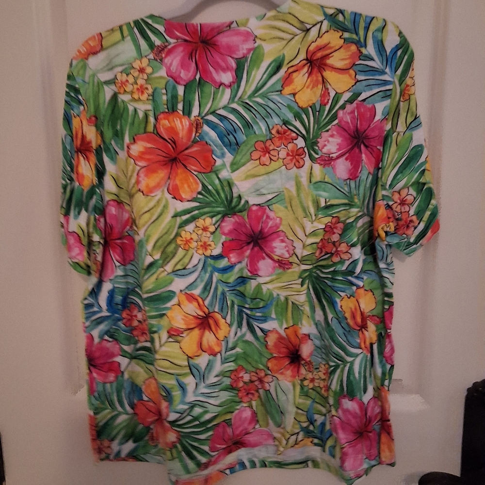 Alfred Dunner Tropical Floral Blouse - Pink, Orange, Green - Picture 4 of 7